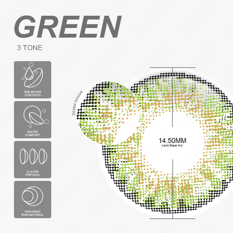 3TONE Green 14.5mm 1 Pair | 1 Year