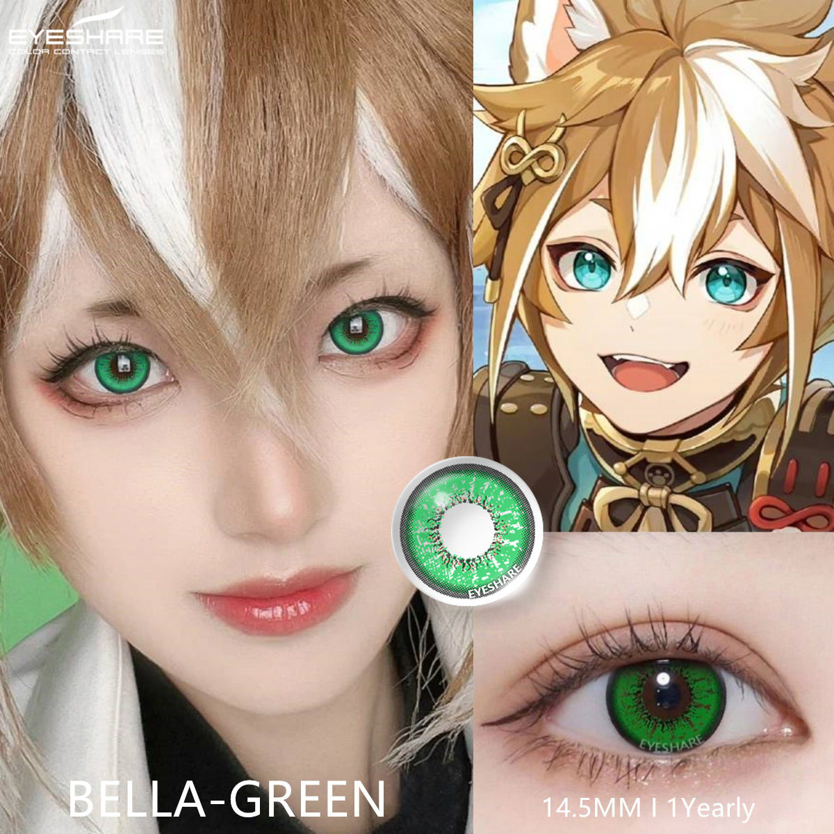Cosplay BELLA Green 14.5mm 1 Pair | 1 Year