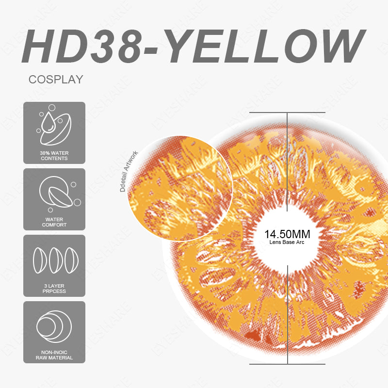 Cosplay HD38 Yellow 14.5mm 1 Pair | 1 Year