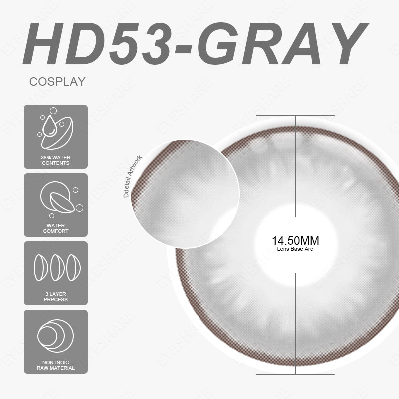Cosplay HD53 Gray 14.2mm 1 Pair | 1 Year