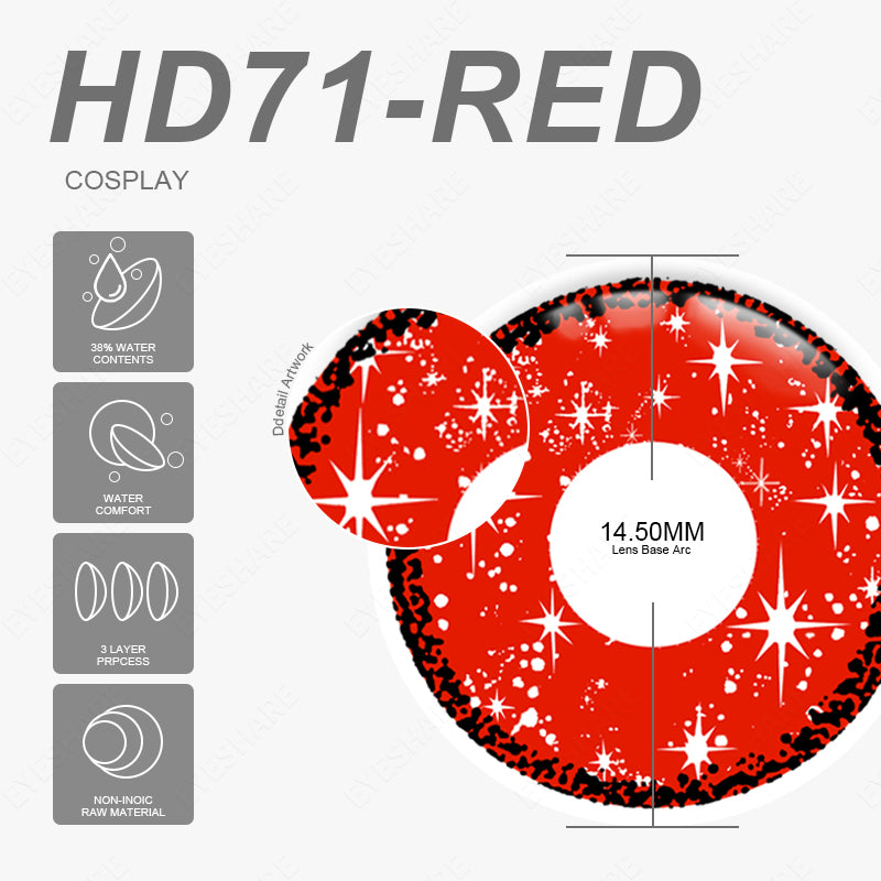 Cosplay HD71 Red 14.5mm 1 Pair | 1 Year