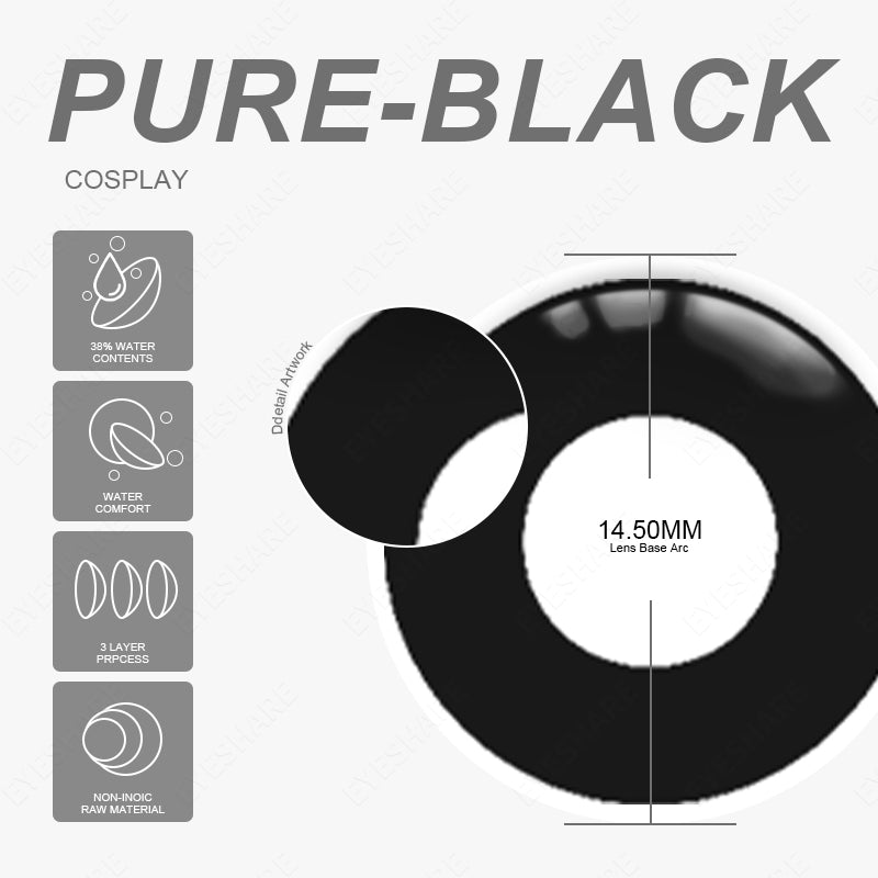 Cosplay Pure Black 14,5 mm 1 par | 1 año