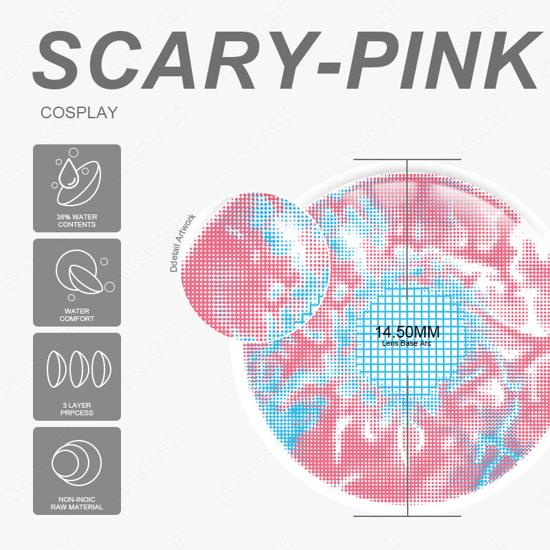 EYESHARE Cosplay Color Contact Lenses SCARY PINK Halloween Lenses