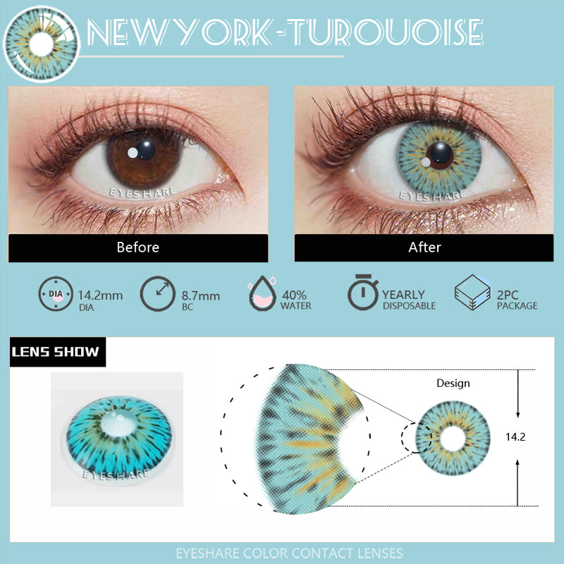 NewYork Turquoise 14,2 mm 1 par | 1 año